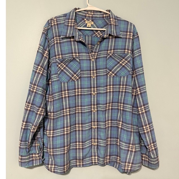 L.L. Bean Tops - LL Bean Women's XL Blue Green Plaid Flannel Button Down Shirt Cotton